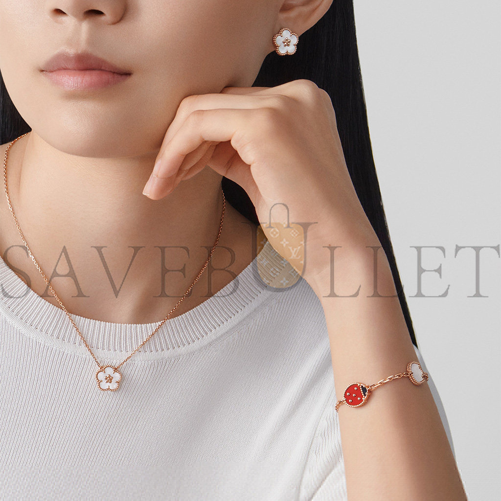 V*N CL*F arpels lucky spring bracelet, 5 motifs - rose gold, carnelian, mother-of-pearl, onyx  vcarp7rr00